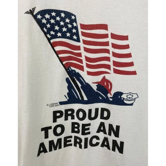 Proud To Be An American T-Shirt Mens XL Gildan White Cotton Blend U.S. Flag - Picture 3 of 8